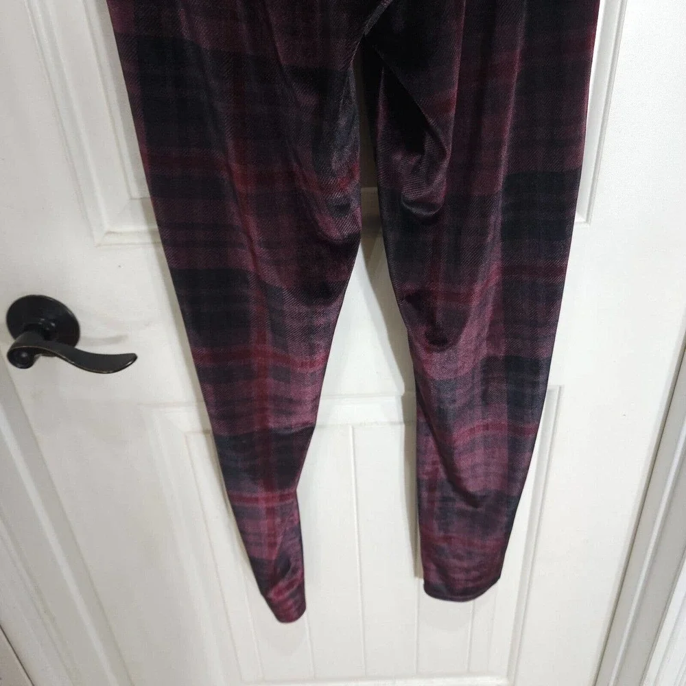 Nasty Gal Womens Pants Top Set Plaid About You Maroon Co Ord Velvet Velour Sz 4 - Picture 8 of 11